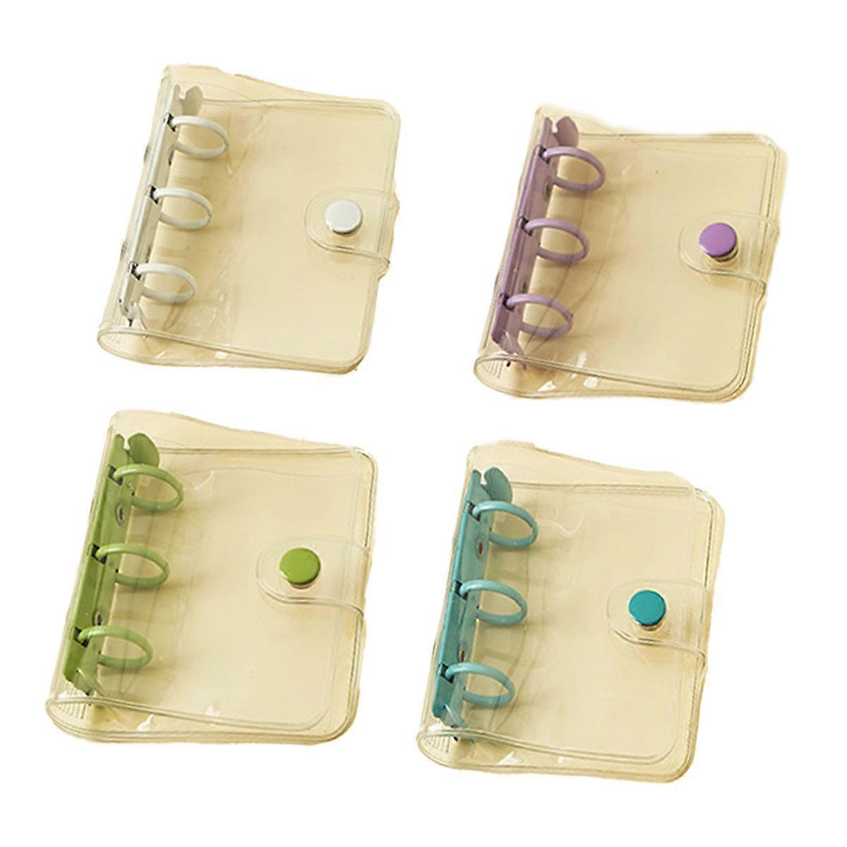4 Pack Mini Transparent 3 Ring Binder Covers Clear Soft PVC Notebook Closure Loose Leaf Folder with Snap Button