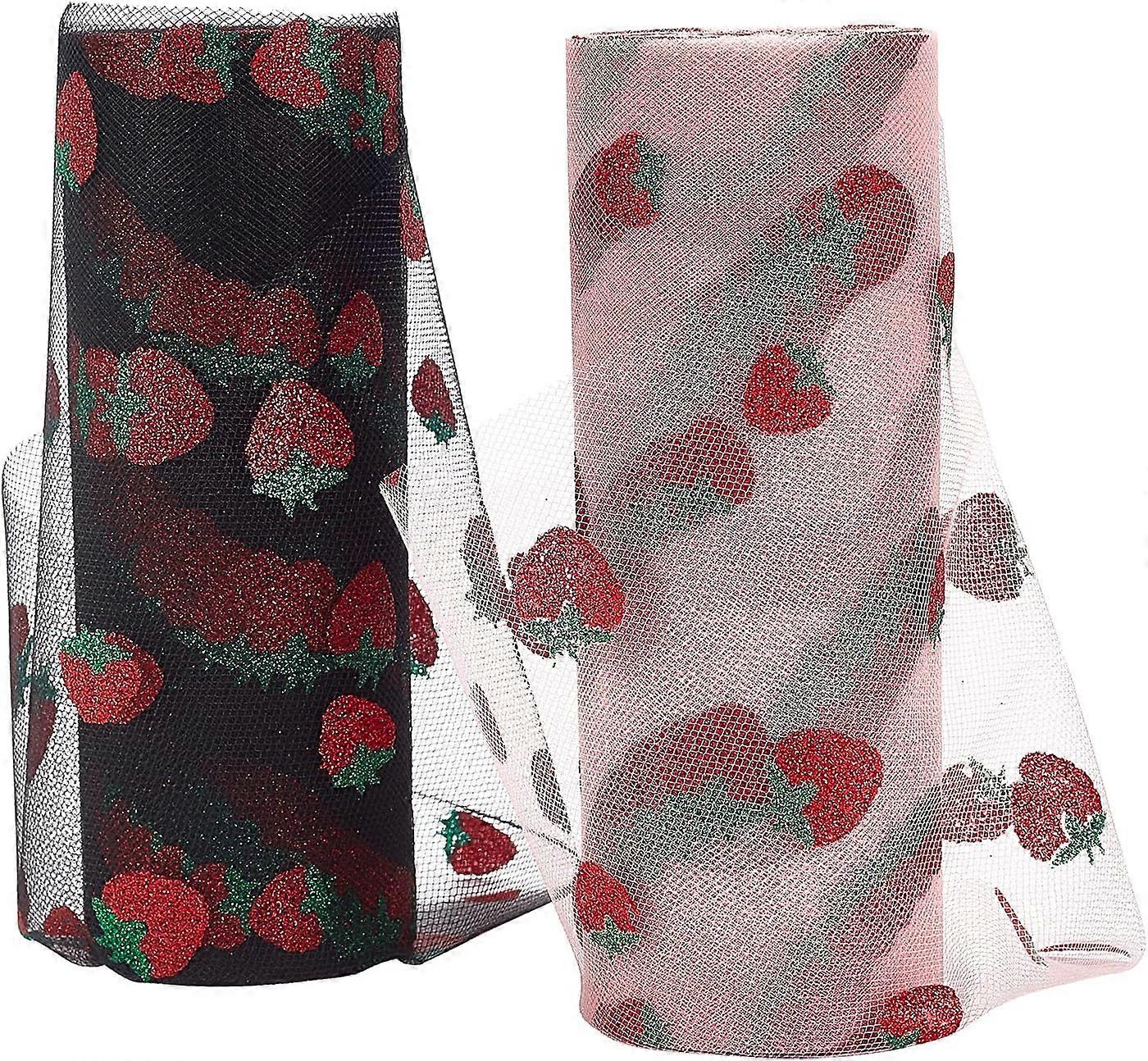 2 Rolls Strawberry Pattern Tulle Rolls 6 Inch x 20 Yards Glitter Tulle Fabric Roll for Table Runner Chair Bow Pet Tutu Skirt Sewing Crafting(10 Yard/R