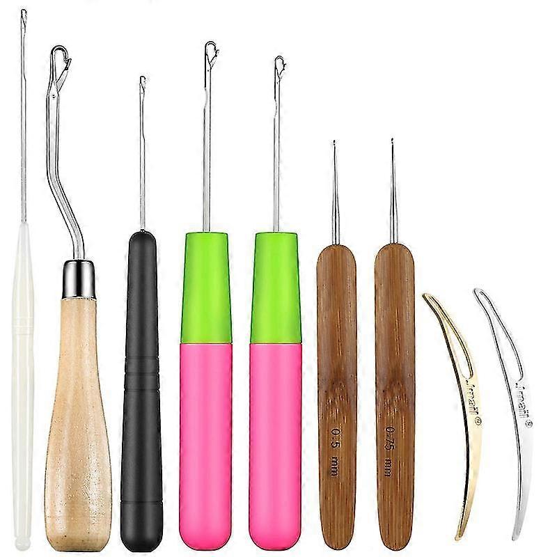 Dhrs 9 piezas Bent Latch Hook Crochet Needle Set Latch Hook Dreadlocks Tool Crochet