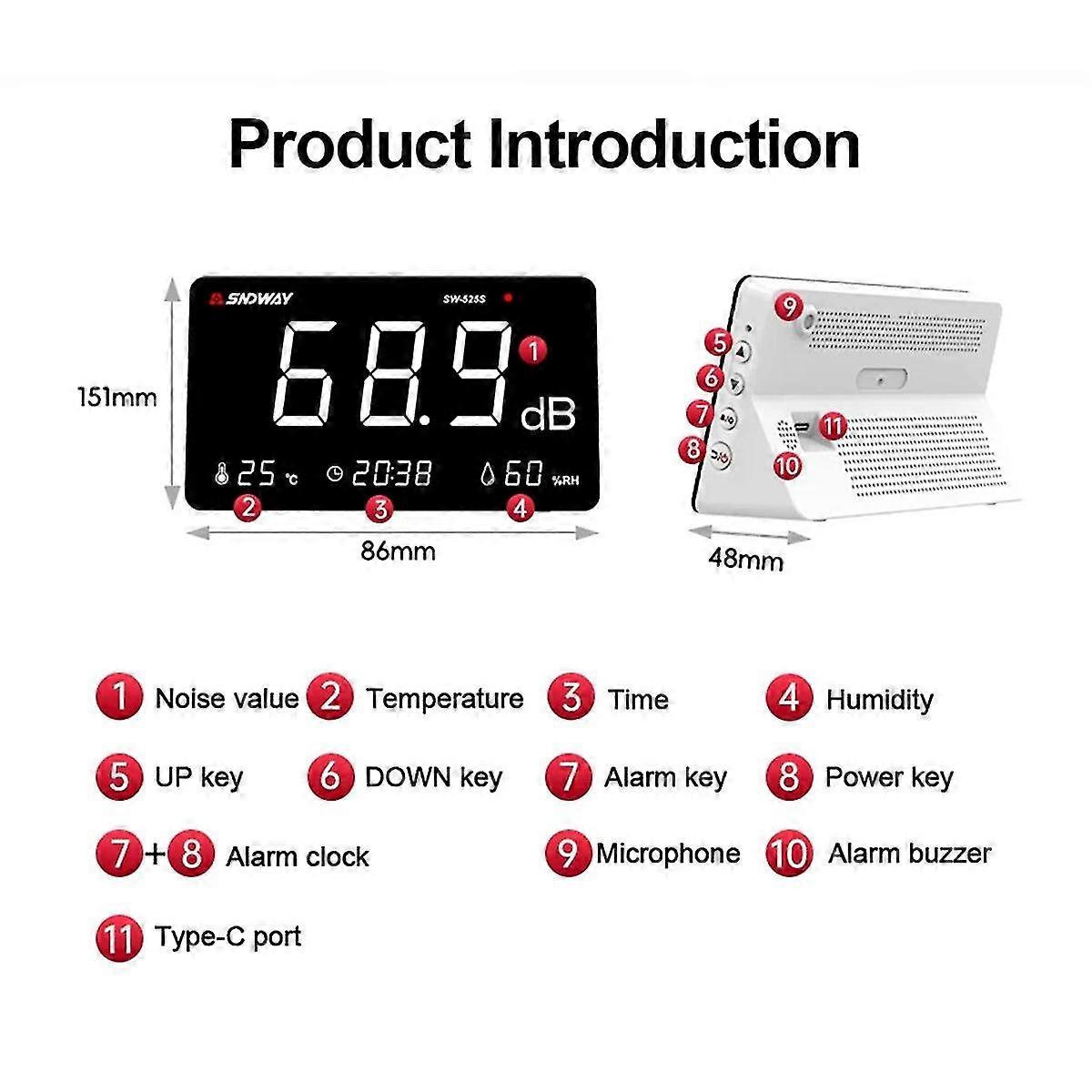 SNDWAY Multi-Function Desktop Noise Meter Decibel Meter Noise Tester Environmental Noise Volume Meter