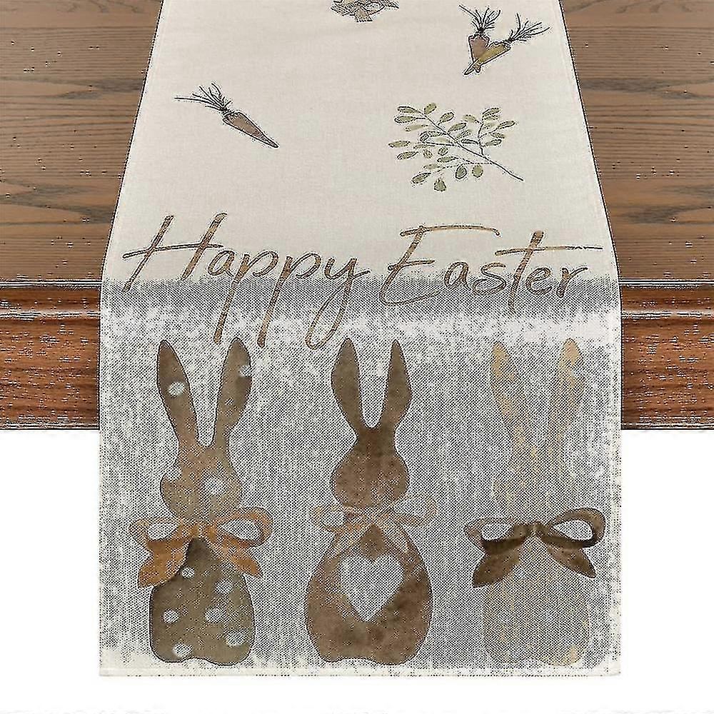 Carrots Bunny Happy Easter Print Table Runner Easter Party Table Cloth Dining Table Decoration