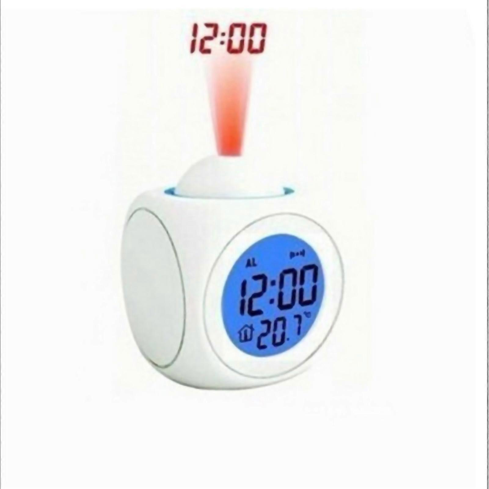 Projector Table Clock Multifunction Plastic USB Charging LED Voice Function Projection Alarm Clock compatible Bedroom White