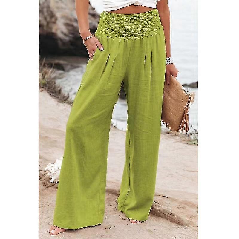 2022 Damen Taille Leinen Freizeithose Locker Weite Beinhose