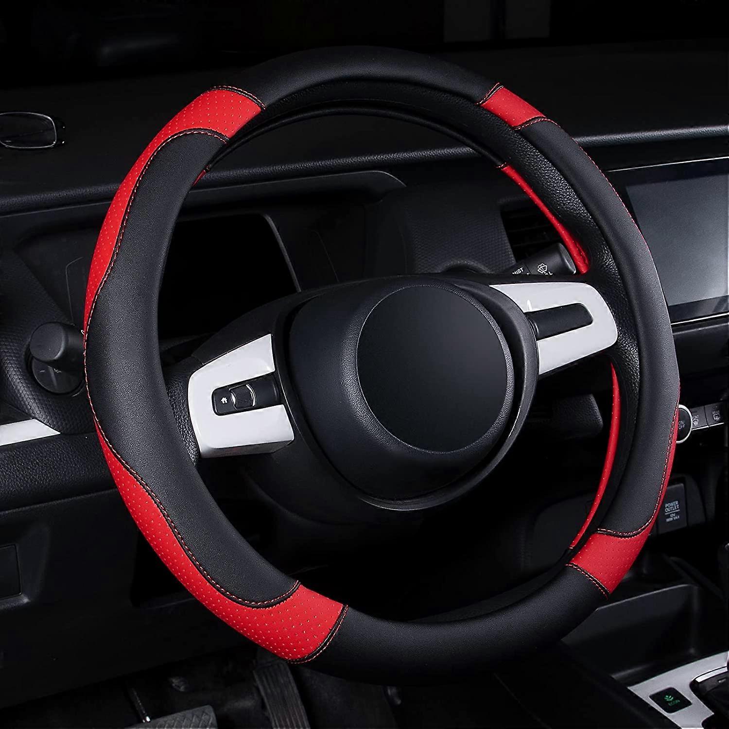غطاء عجلة القيادة للسيارة والشاحنات وسيارات الدفع الرباعي والمزيد ، عالمي 15 بوصة ، مضاد للانزلاق ، رياضي وناعم - أسود وبرتقالي