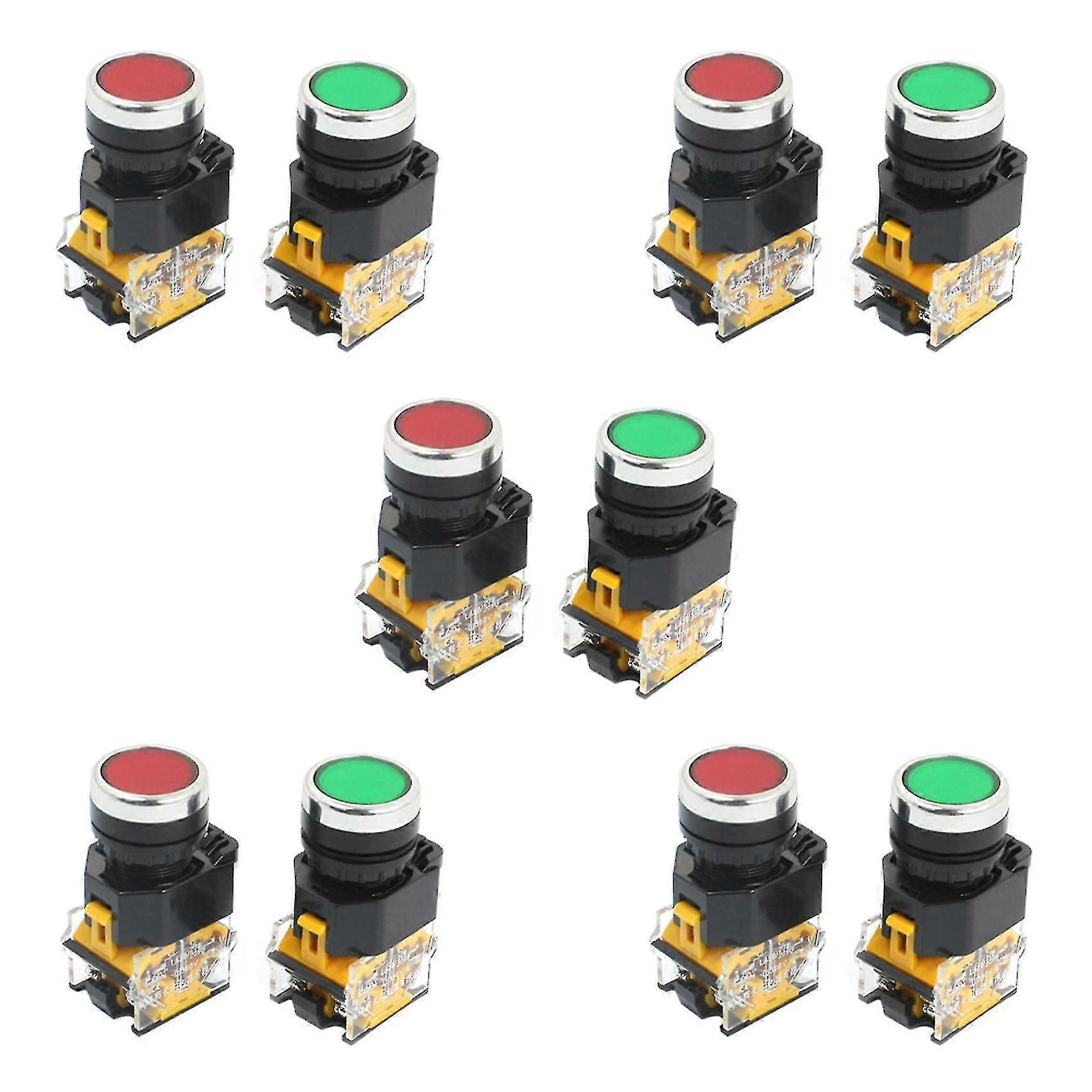 10pcs 22mm Mount 10a 380v Dpst Red Green Momentary Push Button Switch
