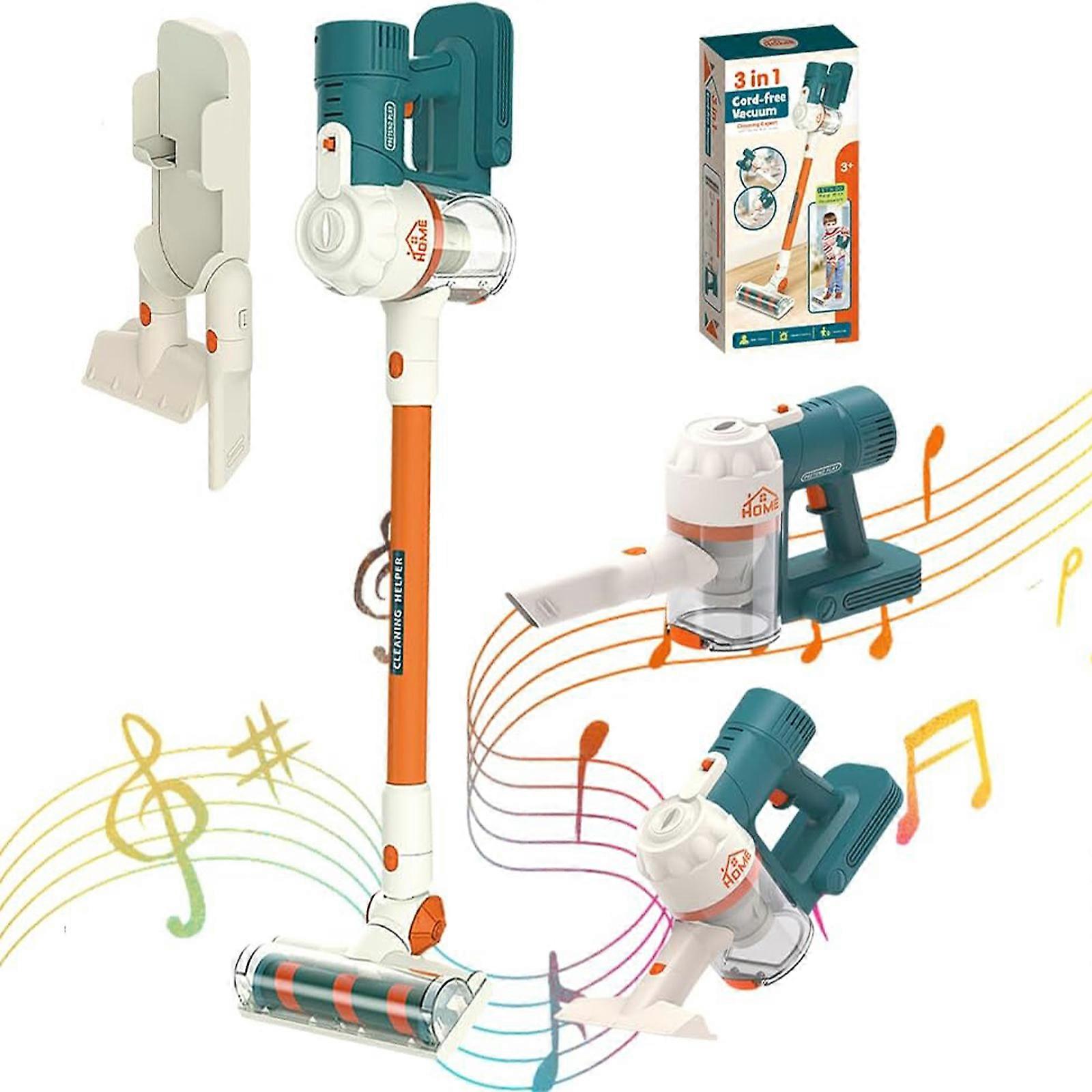 طقم ألعاب تنظيف الأطفال 3 في 1 مكنسة أطفال تعمل حقا ، مجموعة تنظيف مكنسة كهربائية للعبة الأطفال الصغار ، مكنسة كهربائية ممتعة للأطفال