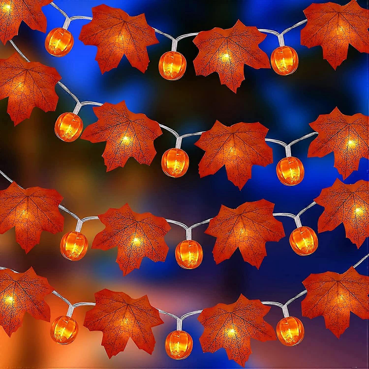 3m Maple Leaf S 20 Led Pumpkin Maple Leaf Fairy Light Durable Waterproof Battery, Pretty Delicate Autumn Garland For Halloween Thanksgivin