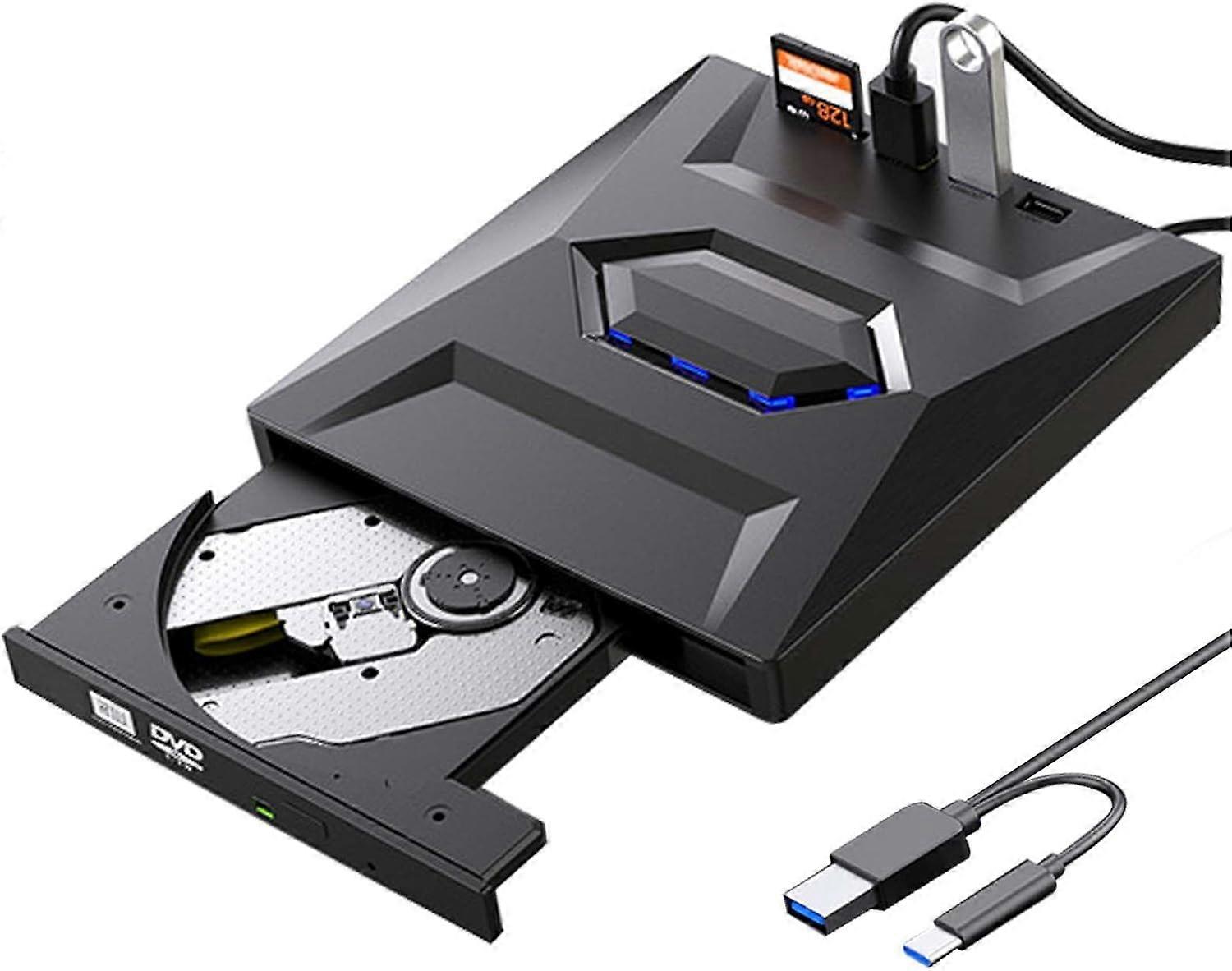 Unità CD DVD esterna USB 3.0 Type-C Unità DVD esterna Lettore CD con lettore di schede USB SD/TF Masterizzatore RW Masterizzatore esterno per PC portatile Windows 11/10 Mac