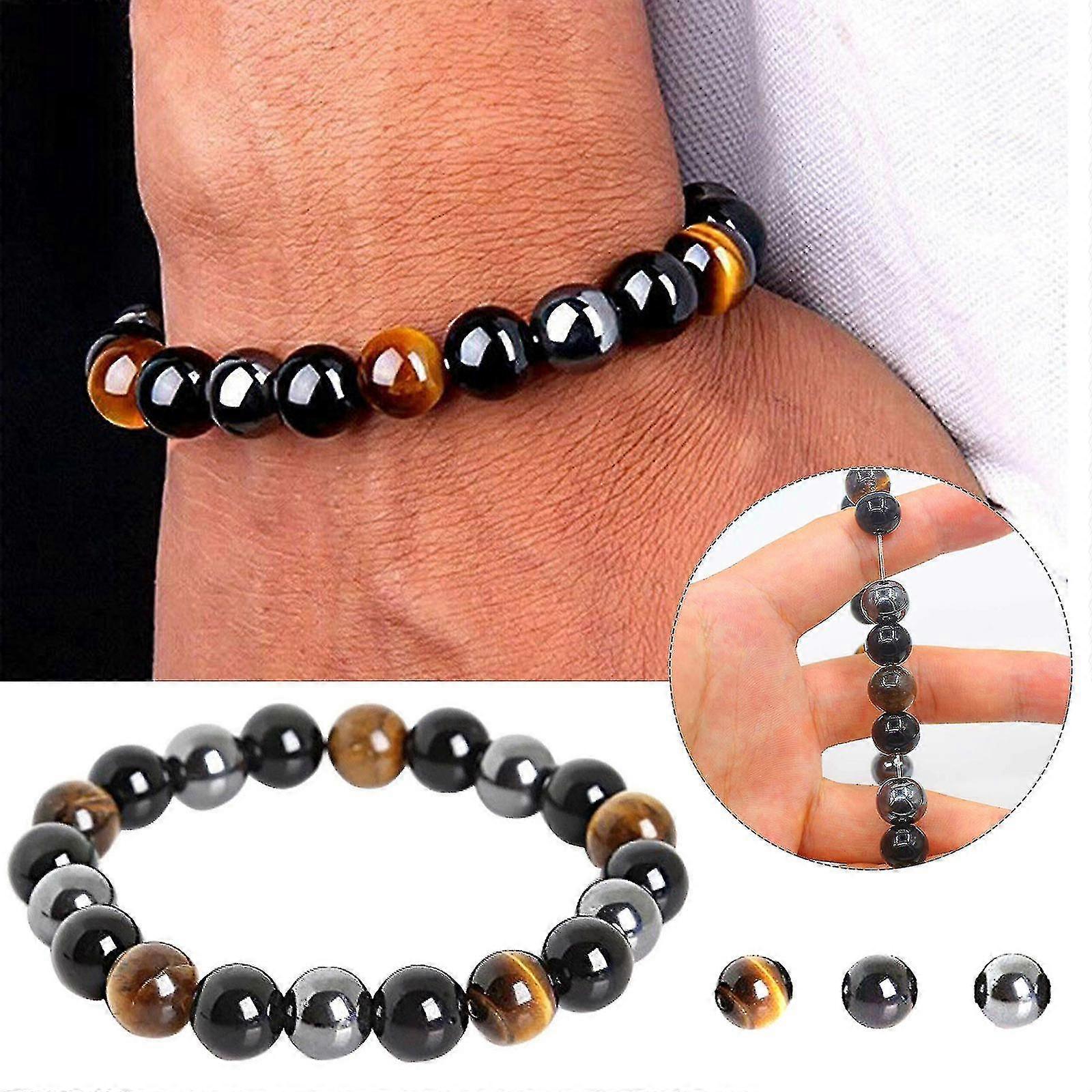 Triple Protection Bracelet Tiger's Eye Stone And Hematite Agate Hand Chain Universal