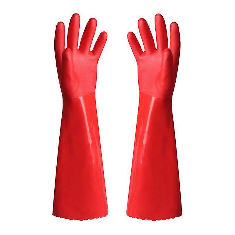 Green All-in-one Velvet 39cm-Plush All-in-one Thickening Waterproof Warm Dishwashing Rubber Linen Kitchen Cleaning Durable All-in-one Plush Gloves
