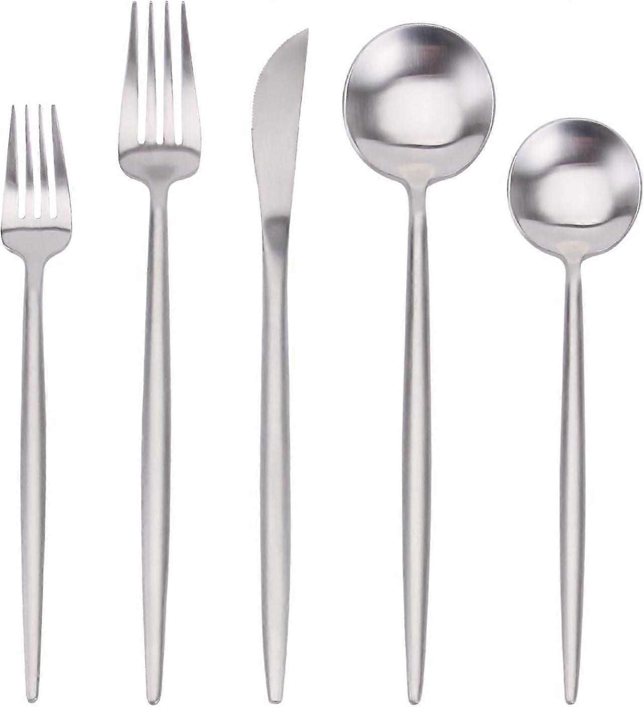 Set di posate per posate da 5 pezzi, set di posate in raso in acciaio inossidabile, set di utensili da cucina, set di posate per la casa e il ristorante (argento)