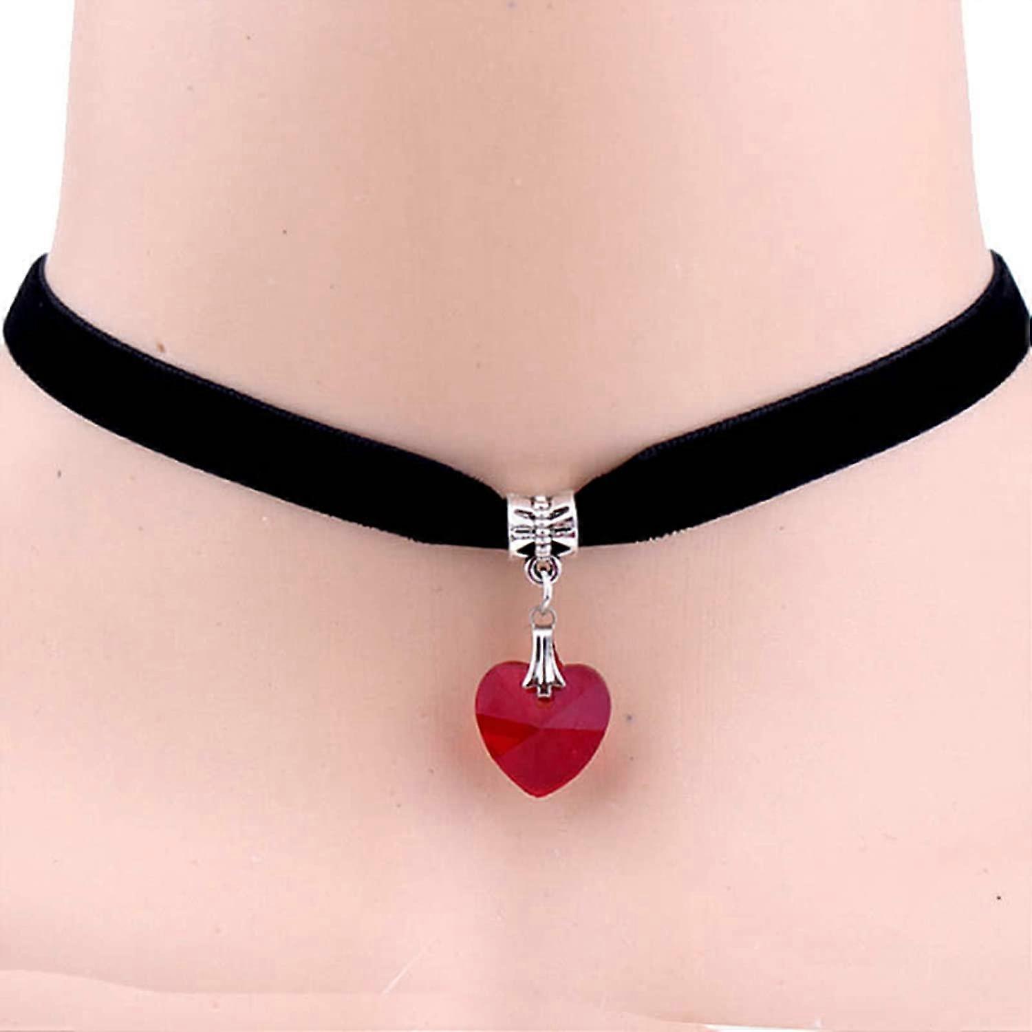 שרשרת וינטאג 'לנשים- נשים לב גותי תליון ריינסטון קולר קטיפה שרשרת קצרה תכשיטים מתנה -המתנה הטובה ביותר עבור בנות נוער נשים