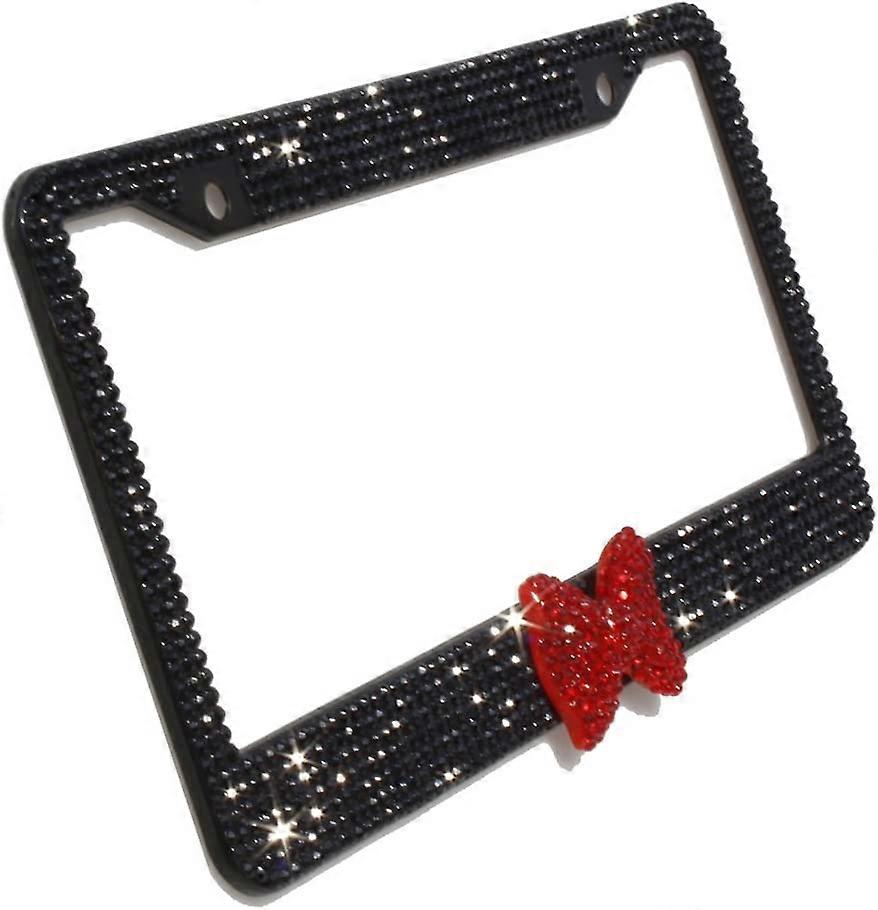 License Plate Frame Bonus Screws Caps Black/Red Bowtie