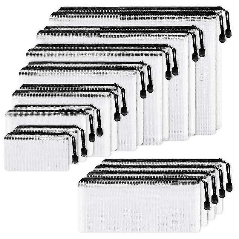 18pcs Mesh Zipper Pouch Document Bag, 8 Assorted Size, Waterproof Plastic Zip File Folders, Multipu