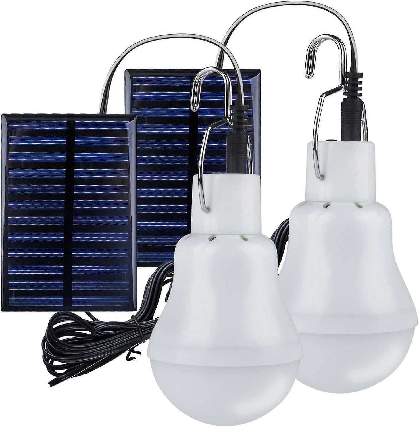 2 Portable Solar Camping Light,LED Solar Light Bulb Garden Lantern with Hook Light Bulb Panel