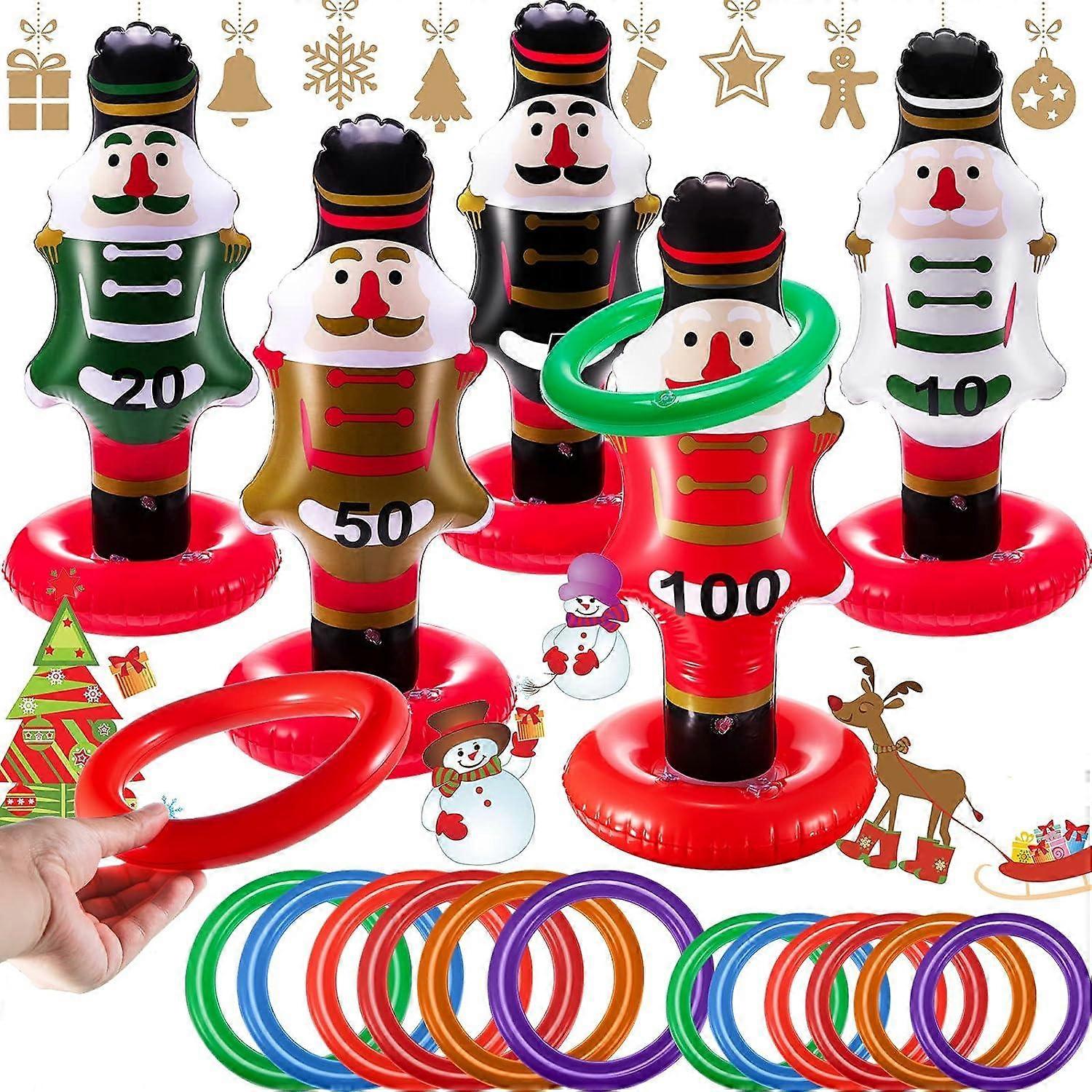5 Pack Christmas Nutcrackers Inflatable Ring Toss Game with 10 Rings