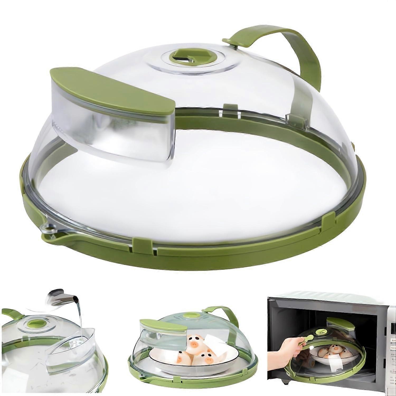 2-in-1 Microwave Steamer and Splash Guard, Clear Microwave Splash Guard with Handle and Water Container, Microwave Plate Food Cover -GSL