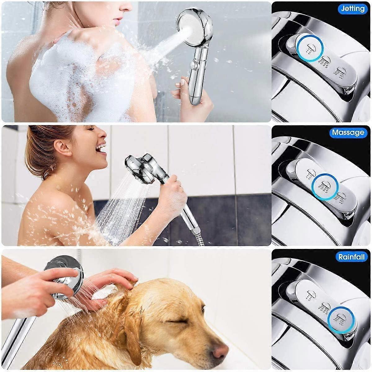 High Pressure Shower Head and Hose Set - Portable Adjustable Water Saving Universal