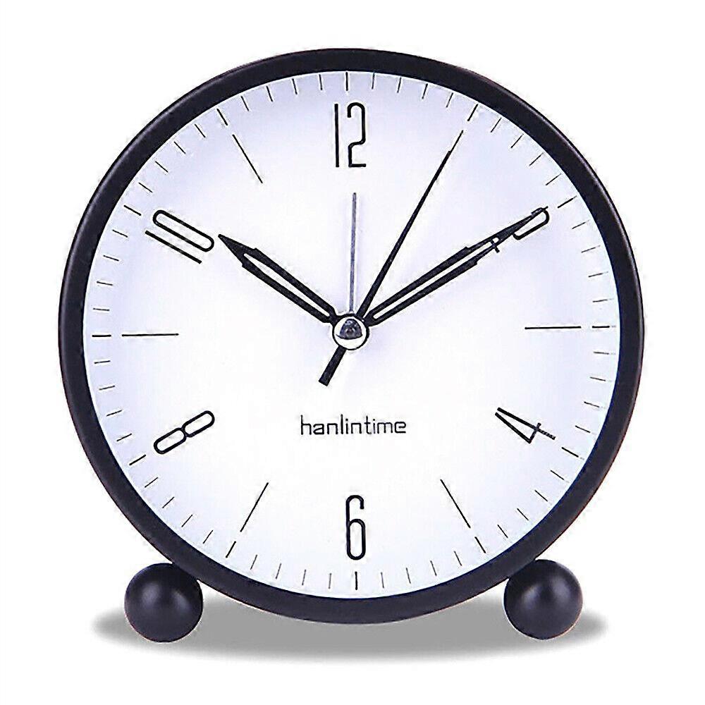 Simple Round Metal Alarm Clock Bedside Table Quiet Number Clock Night Light