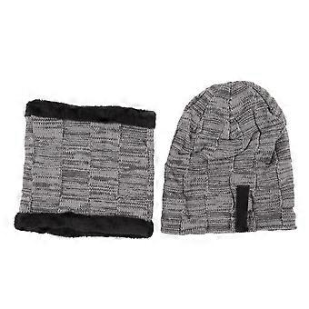 2024Men Hat Scarf Warm Windproof Stretchy Thickened Fleece Lined Winter Knit Hat Set for Riding Hiking Skiing Gray