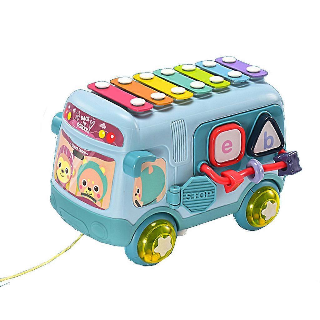 Push Pull Intellectual School Bus Music Educational Toys with Building Blocks