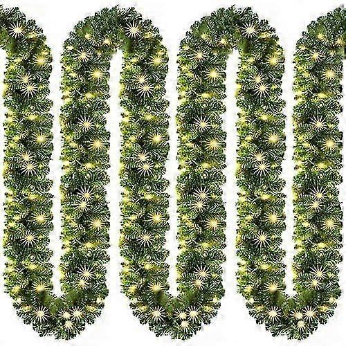 照明付きクリスマスガーランド10m 200 LED照明付き屋内屋外グリーンクリスマスデコレーションクリスマスデコレーションガーランドモミガーランドウォームホワイト