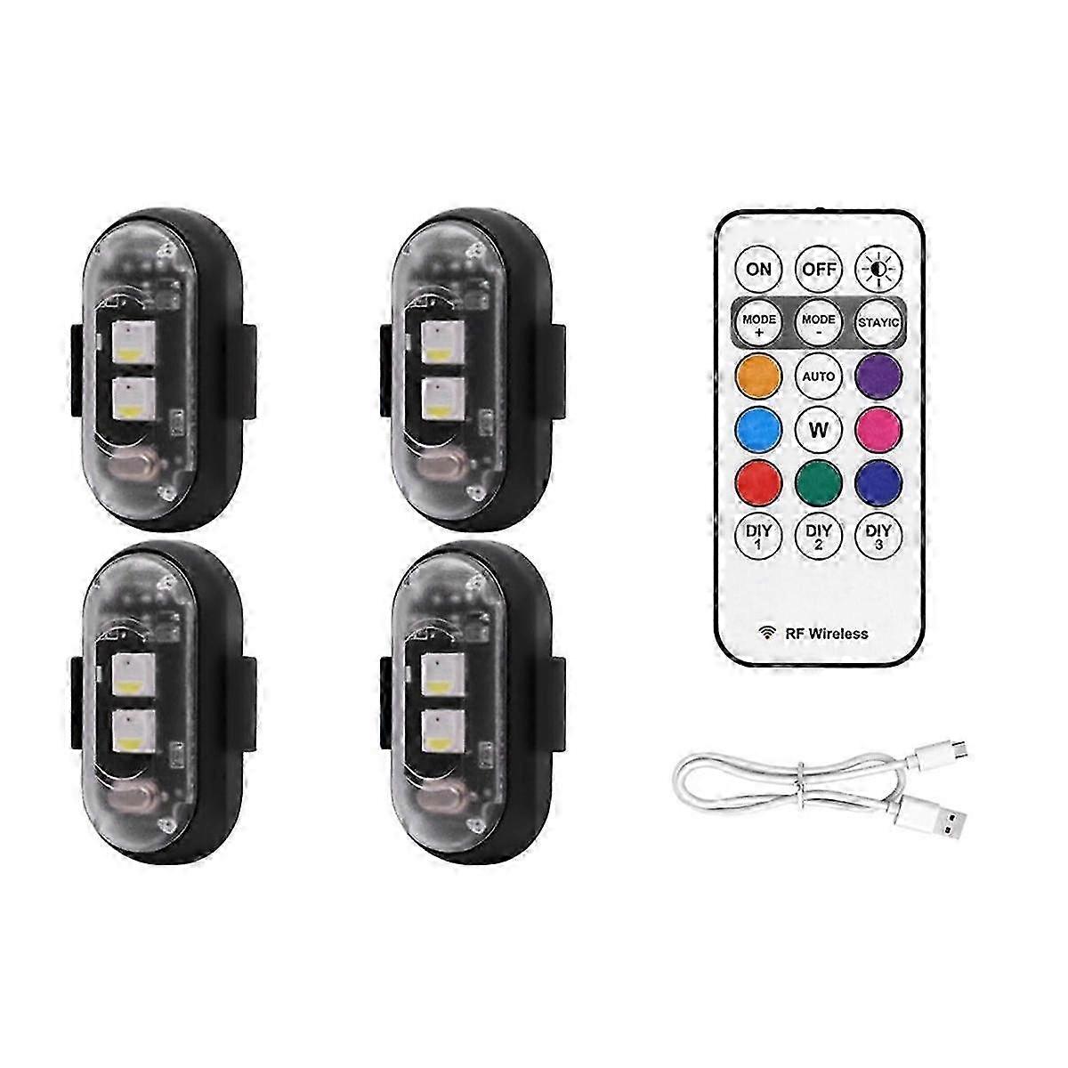 4PCS Wireless LED Strobe Lights with Remote Control, 8 Colors USB Charing Waterproof Emergency Warn
