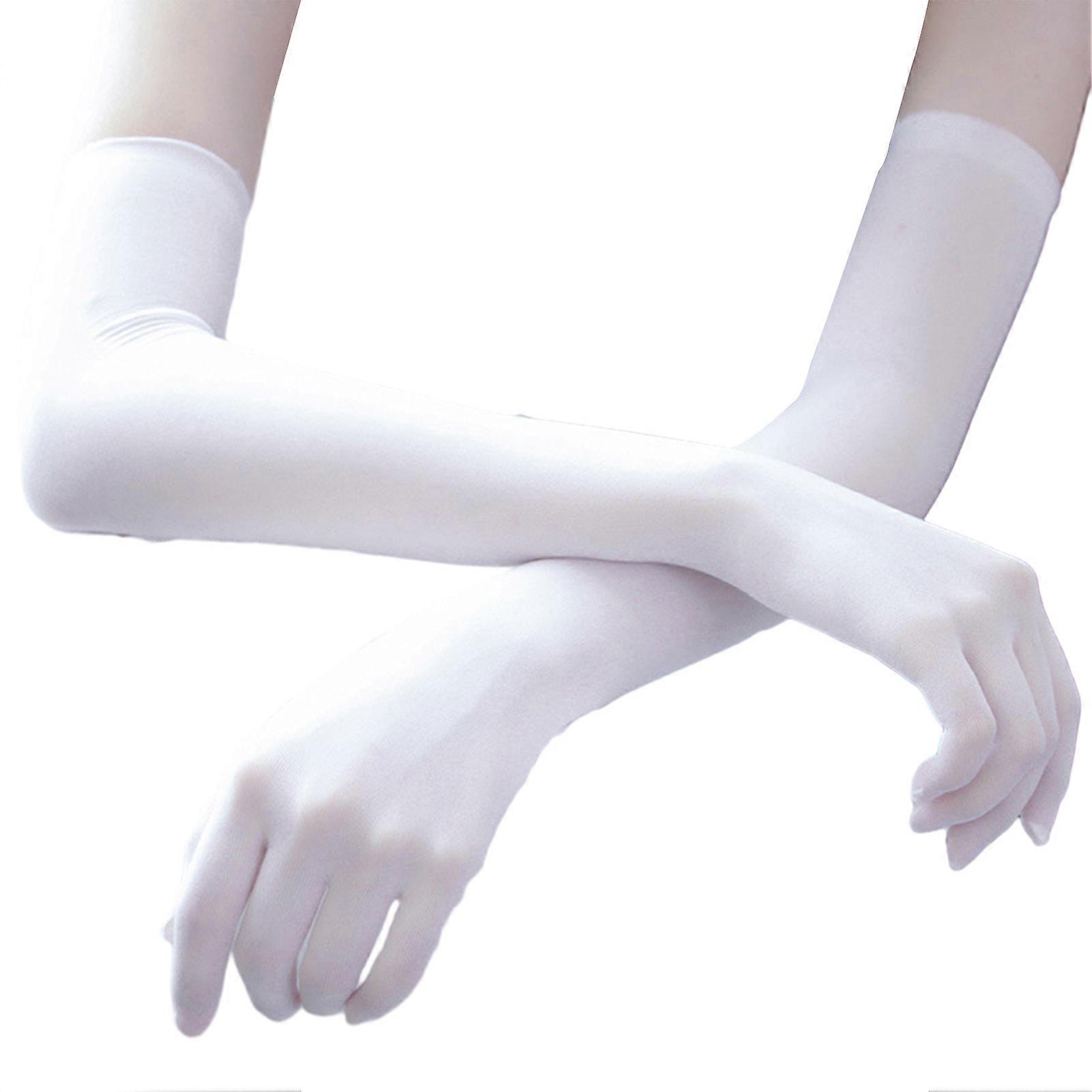 1 Pair Gloves Thin Mesh See-through Stage Performance Pole Dancing Full Fingers Breathable Soft Anti-slip Solid Color Bride Wedding Gloves