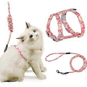 Chicote Cat Leash Ajustável Harness e Corda de Coleira 145CM para Cat Safety Walking (M Pink)