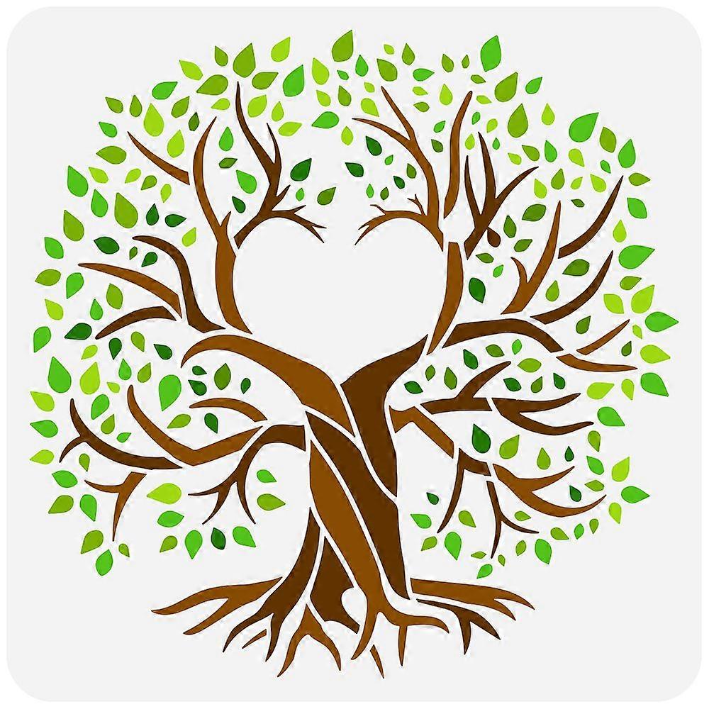 1pc Heart Tree of Life Painting Stencil 11.8x11.8inch Heart-Shaped Hollow Life Tree Drawing Template Plant Tree Decoration Stencil DIY Craft for Paint