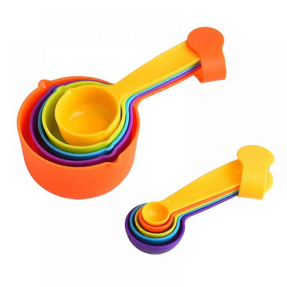Kitchen 10-piece Plastic Color Measuring Cup Measuring Spoon Set, Baking Tools, Cake Baking Powder Spoon