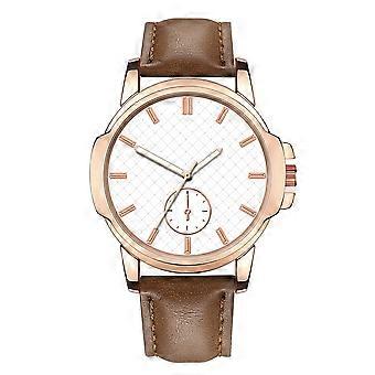 Modische einfache Mann männliche Legierung Uhr rundes Zifferblatt Quarz Armbanduhr (dunkler Kaffee & weiß)