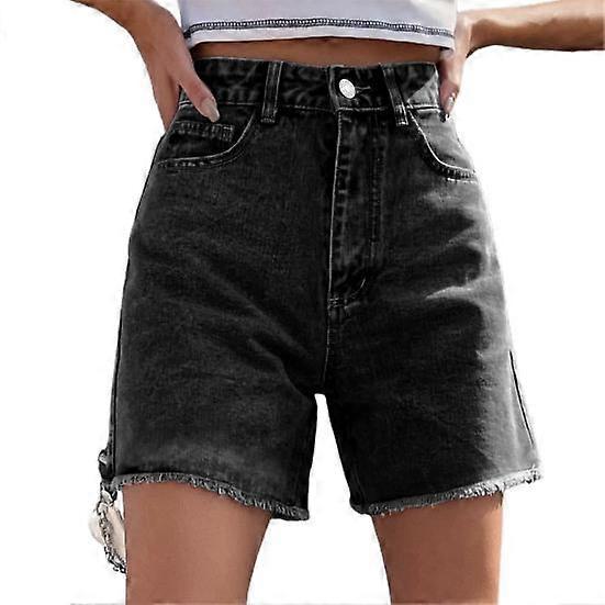 Summer Women Shorts High Waist A-line Loose Ripped Edge Button Zipper Closure Multi Pockets