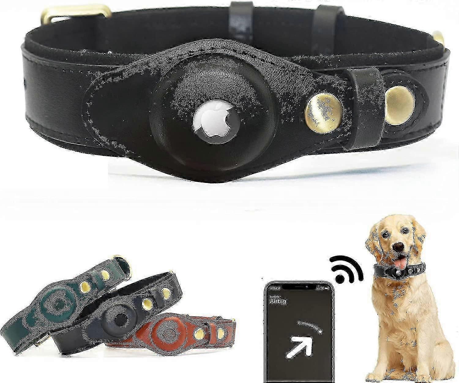 New Airtag Dog Collar, Adjustable Natural Cowhide Leather Dog Collar Stand Compatible With Airtag, Compatible With Small Medium And Large Dog Cat