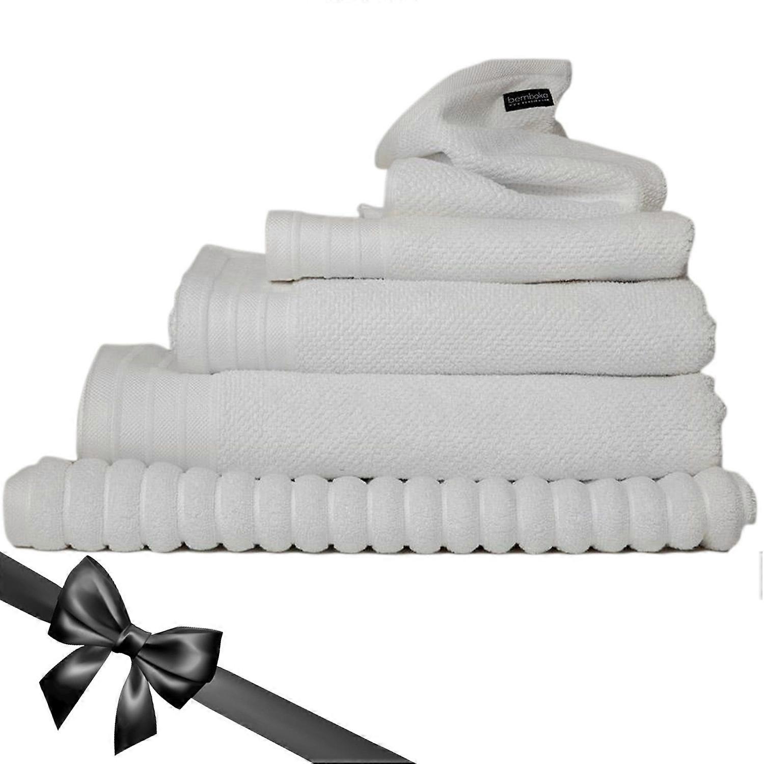 Bemboka Pure Cotton Complete Set of 5pcs - Jacquard White
