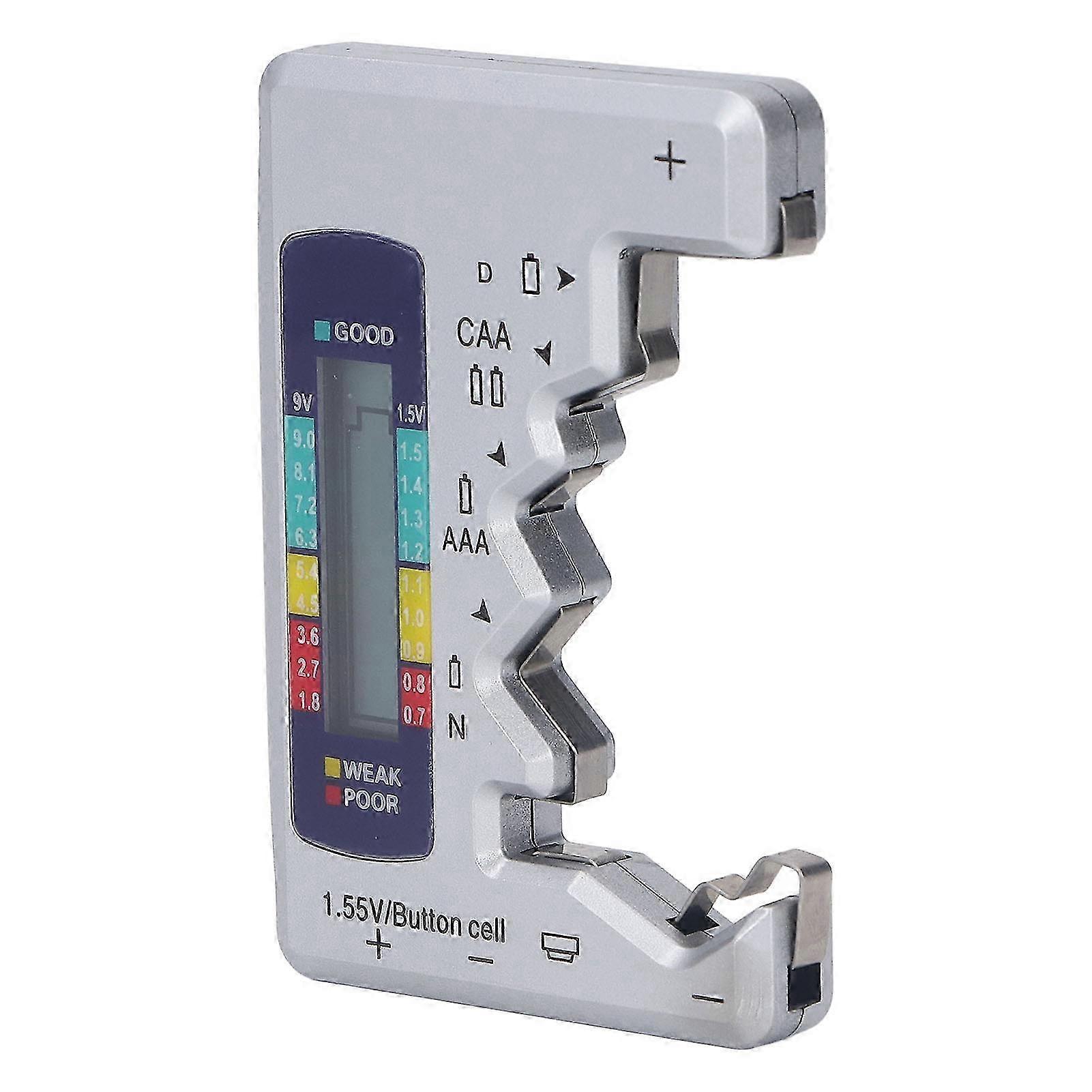 Digital Battery Tester ABS LCD Screen Button Cell Battery Checker for 1.5V 9V Metering Silver