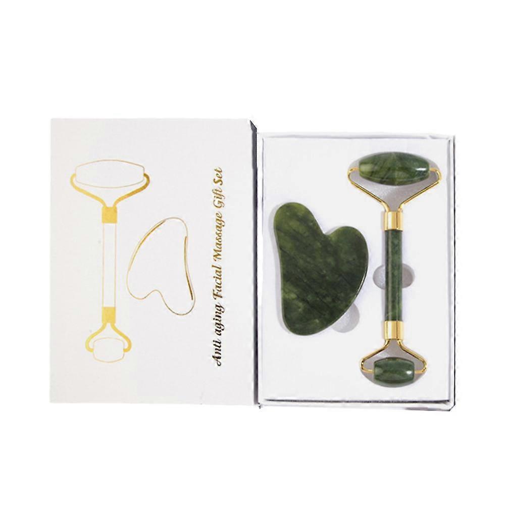 フェイシャルマッサージ用のナチュラルジェイドローラー、特別な経絡マッサージャーセット、スクレイピングボード、美容ツール