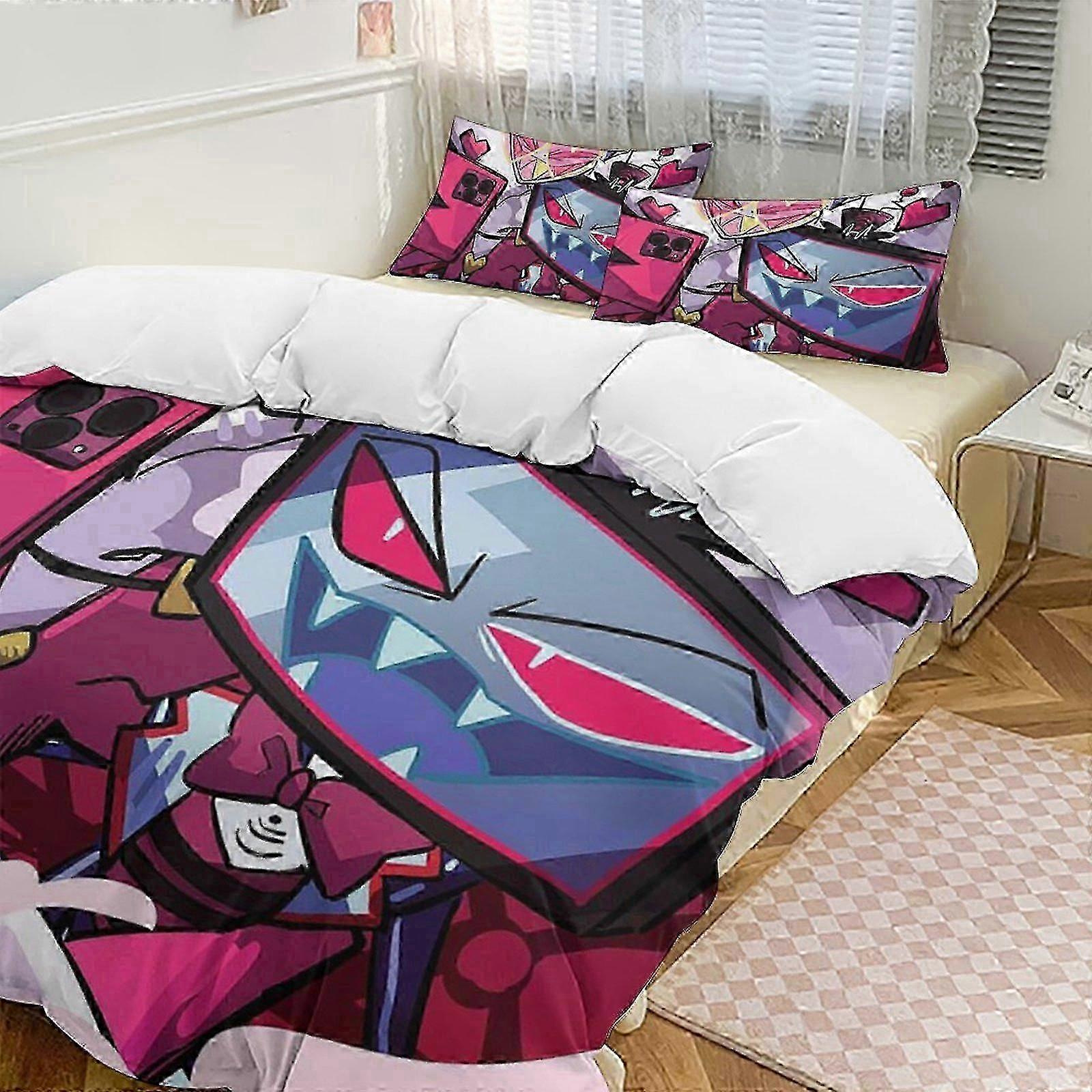 o2216 Bed Sheets Hazbin Hotel3-Piece Twin Bed Set - Includes Single Comforter And Pillowcases Bedding - Fade Resistant Microfiber (1 Duvet Cover and