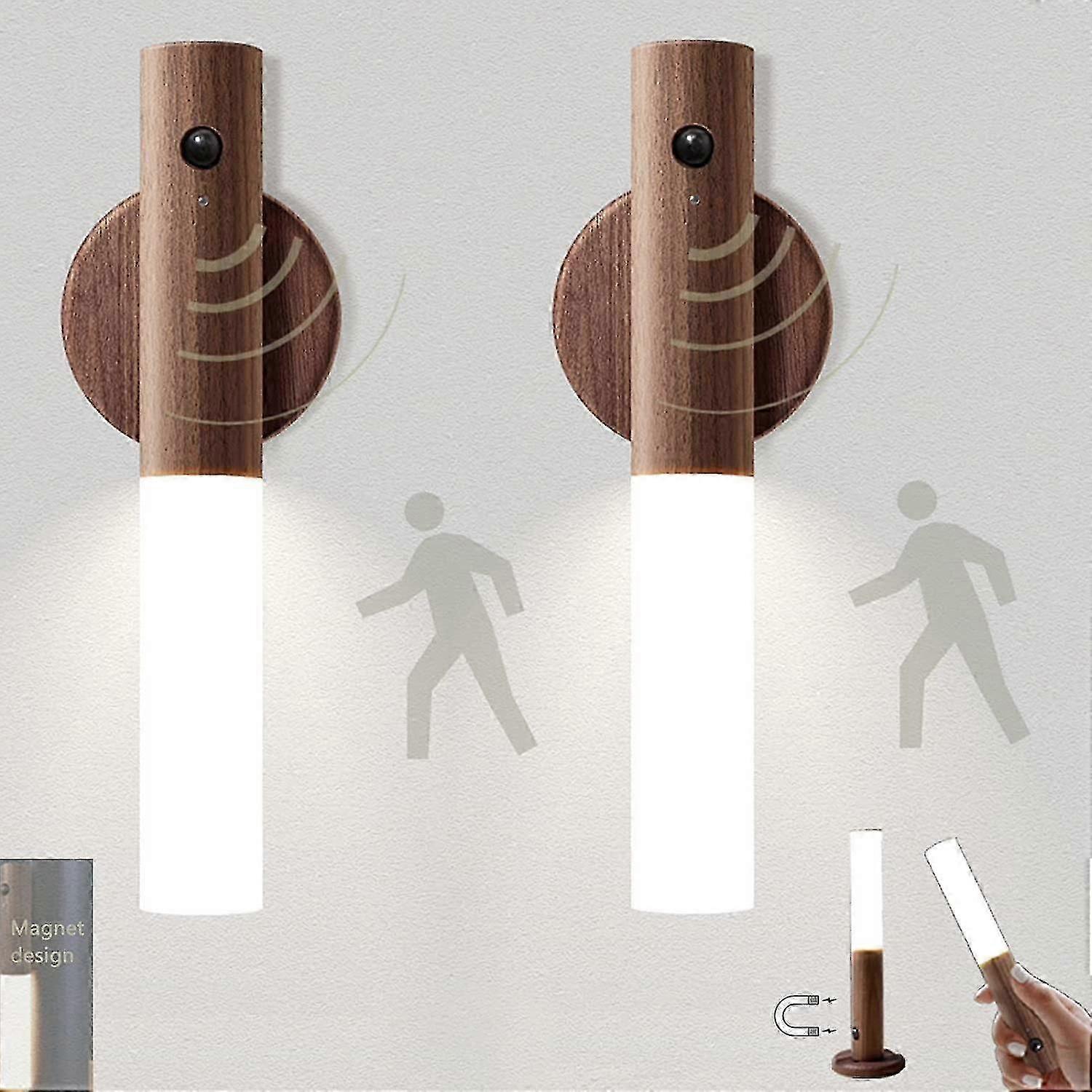 LED Night Light Motion Sensor 2 Pack Battery Operated Rechargeable Wireless Wall Light for Staircase and Closet Use