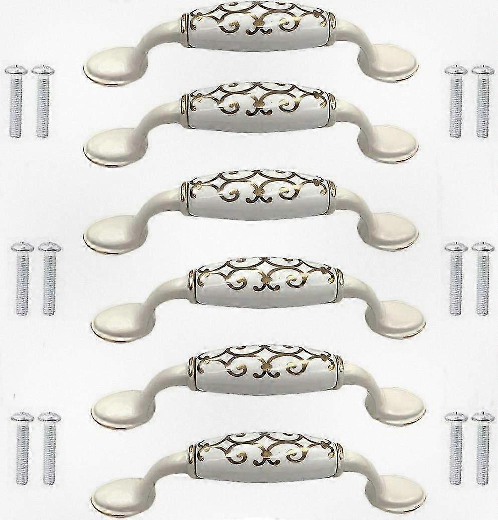 6pcs Ceramic Alloy Cabinet Handles Traditional Style White Door Knobs
