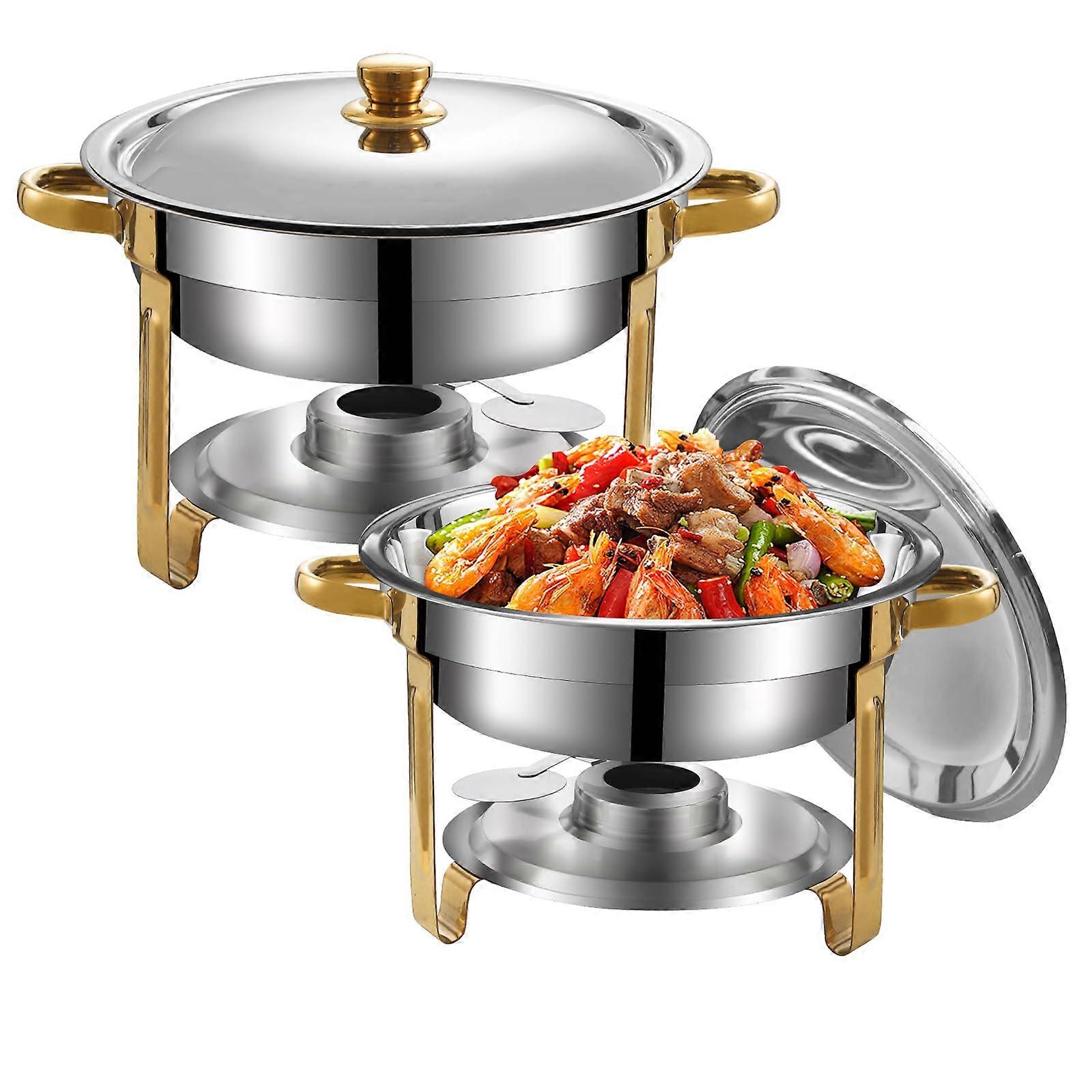 2 Pack Stainless Steel Round Chafing Dish Buffet Set for Catering