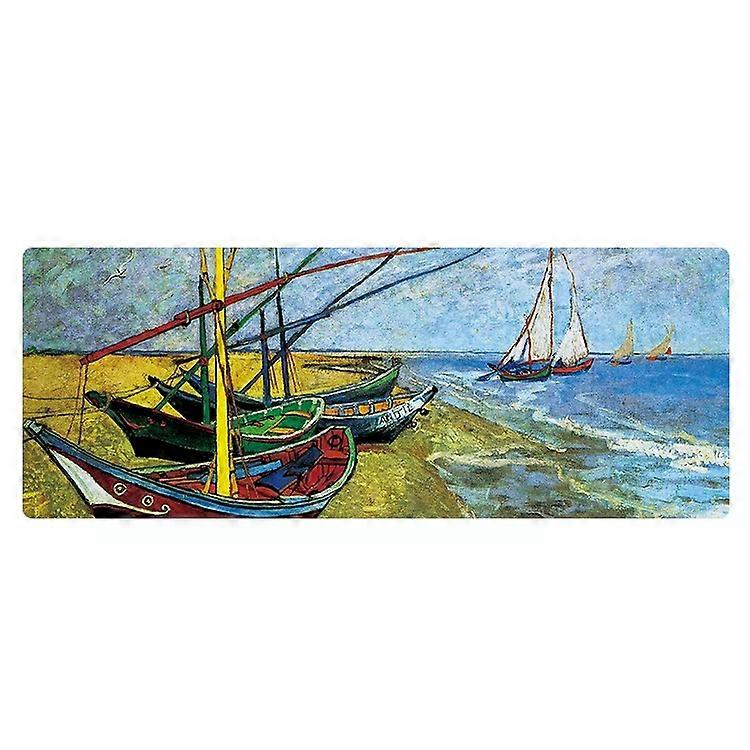 Large Oil Painting Mouse Pad-400x900x1.5mm Unlocked Seaside Boat Design Seaside Boat