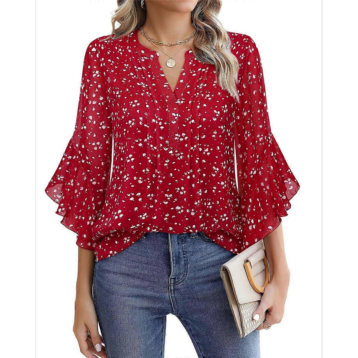 3/4 Sleeve Tops Red S