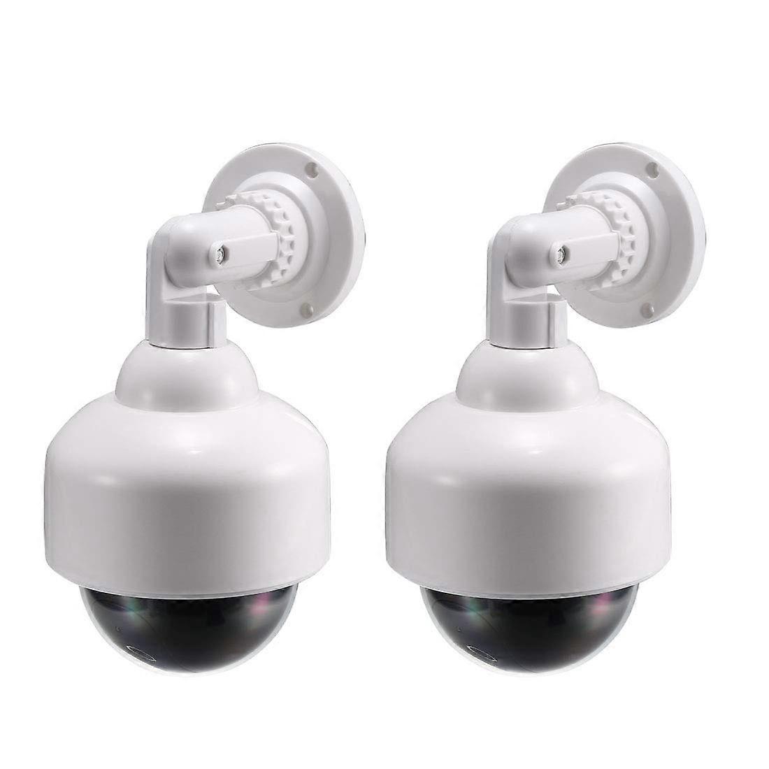 Fake Security Camera Dummy Dome CCTV with Blinking Red LED Alert Warning Light, Sticker for Home Outdoor Indoor White 2pcs