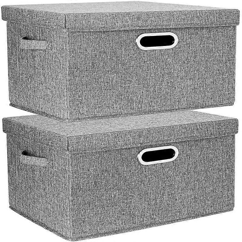 2 Pack Collapsible Storage Boxes with Lid and Handles, Washable Fabric Clothes Storage Box 44*29*30cm - (Gray)