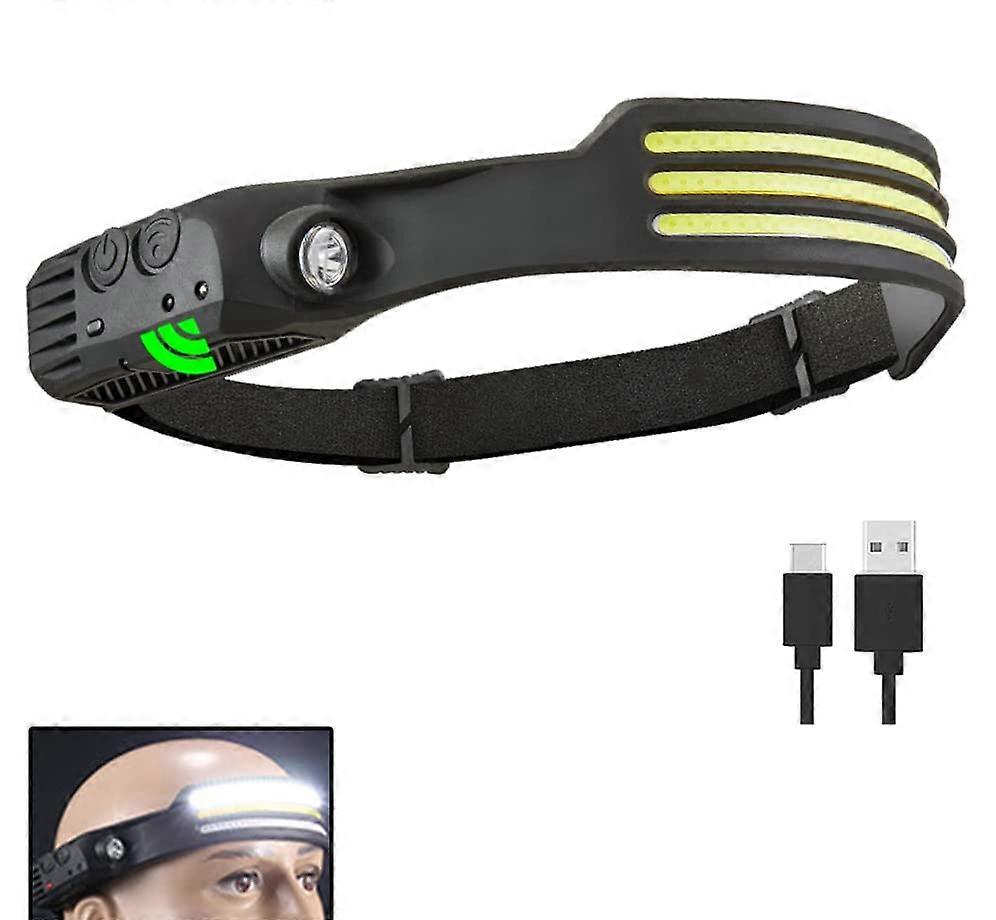 Sensor Headlight USB Rechargeable LED Head Lamp With 5 Lighting Modes, COB 3 White, Torcu