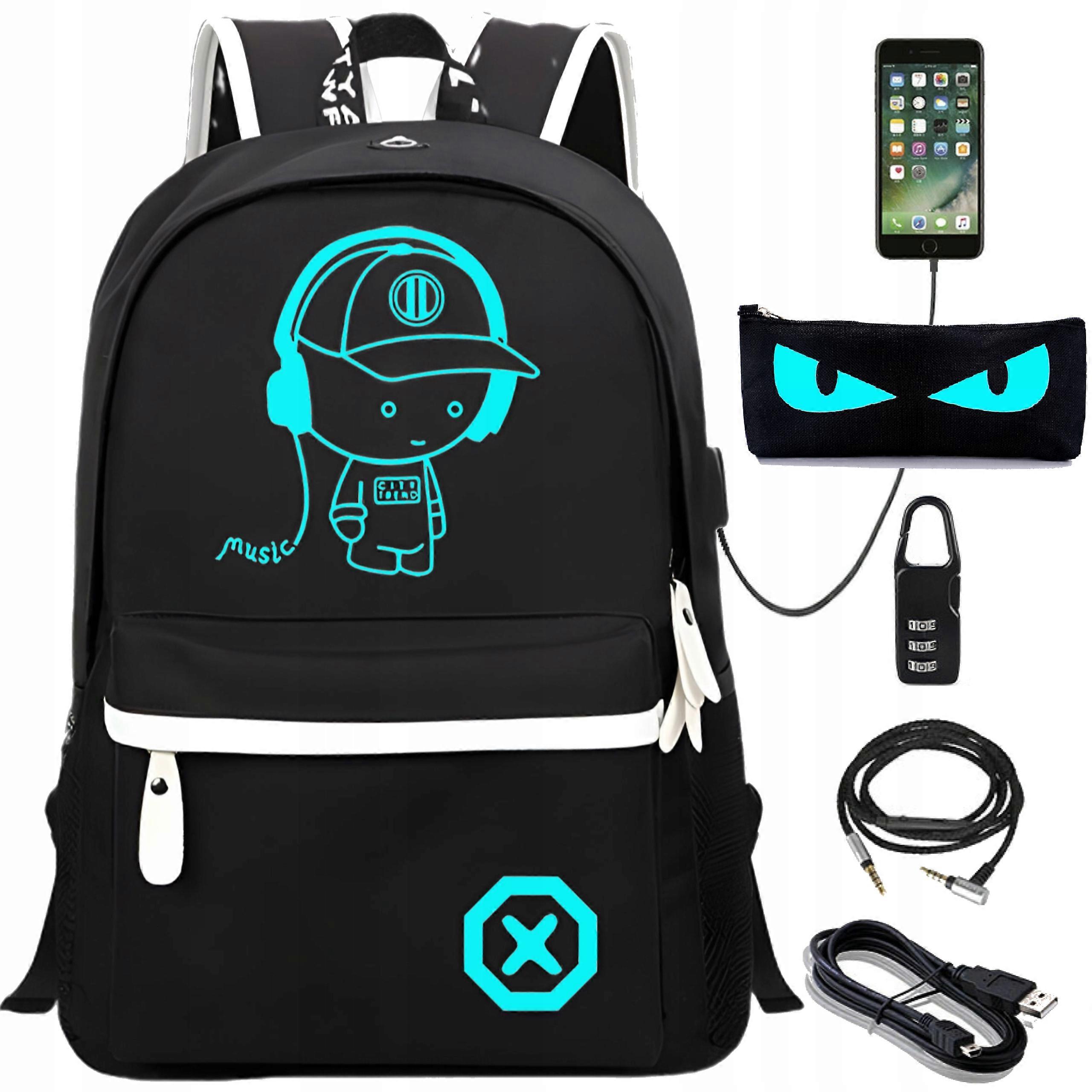 Music Boy Ilogic Sac à dos d’école multi-compartiments, noir, nuances de bleu, 35 L