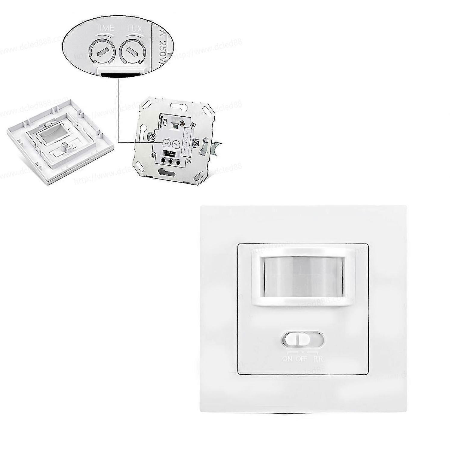 Interrupteur de capteur de mouvement PIR encastré 140° Blanc 110-240V LED