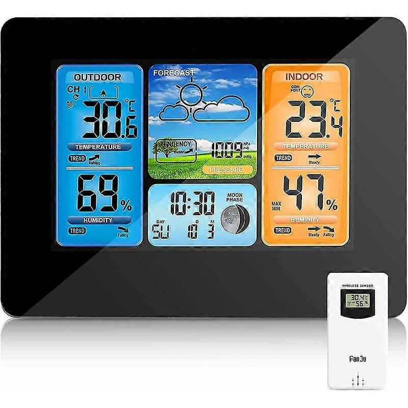 Wireless Weather Station Digital Color Forecast Weather Station with Alert and Temperature/Humidity/Barometer/Alarm/Lunar Clock/Weather with Outdoor S