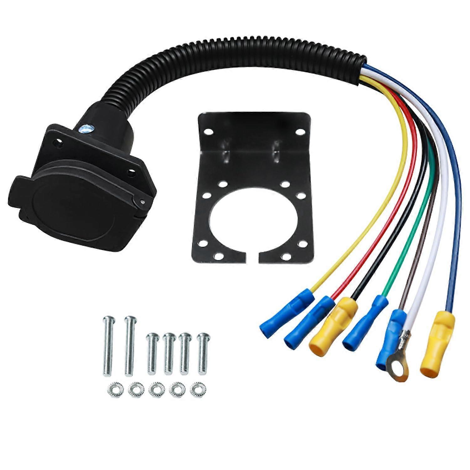 7 Way RV Trailer Light Connector Socket 7 Pin Electrical Adapter with Mounting Bracket for RV Truck Camper Trailers